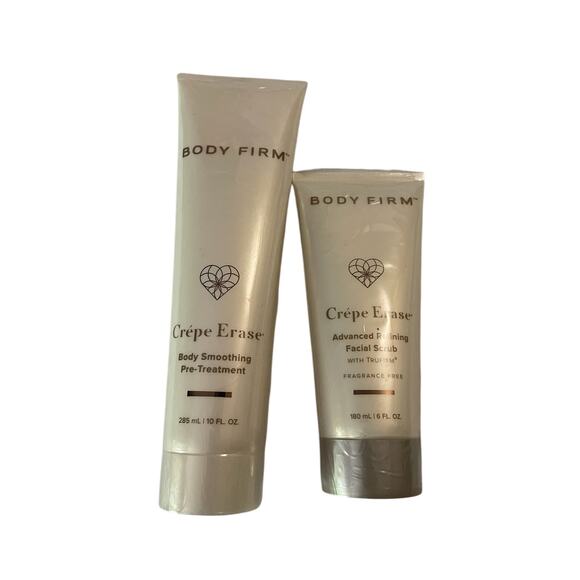 Crepe Erase 2pc Set 10oz Body Smoothing Pre-Treatment & 6oz Facial Scrub NEW QVC
